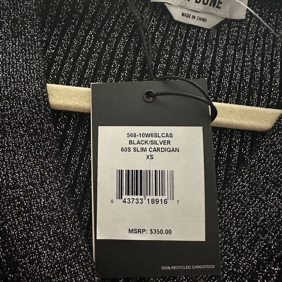 Re/Done 60s Ribbed Metallic Wool Cardigan Black Silver - Picture 3 of 5